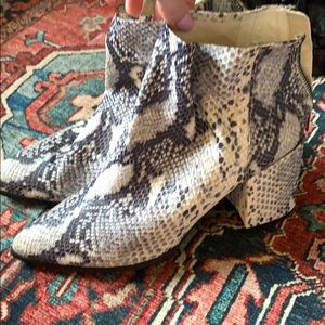 Leather snakeskin booties, size 9.5